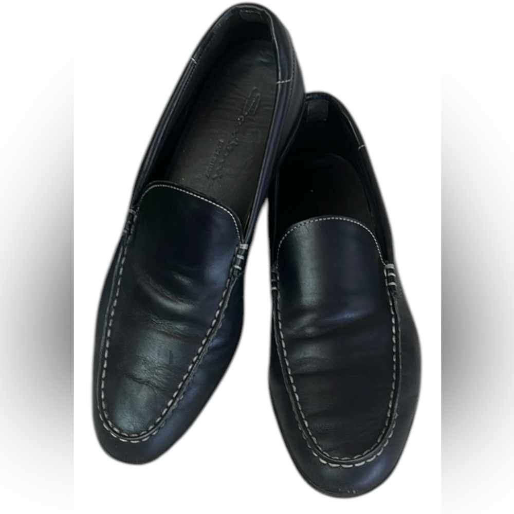 Santoni Mens Black Leather Almond Toe Slip On Loafers Size 10 D